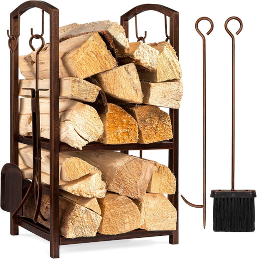 Log Rack with 4-Piece Fireplace Tool Set