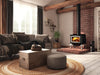 Osburn 1700 Wood Stove with brushed nickel door overlay and traditional legs
