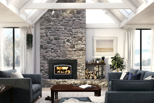 Osburn Matrix 2700 Wood Insert (OB02700) installed in a masonry fireplace