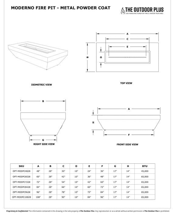 The Outdoor Plus Moderno 96" Gas Fire Pit