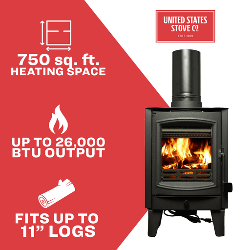 US Stove TH-100 Tiny Home 750 Sq Ft Wood Stove