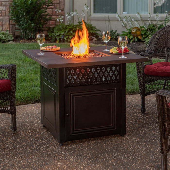 Endless Summer The Donovan, Dual Heat LP Gas Outdoor Fire Pit/Patio Heater with Wood Look Resin Mantel