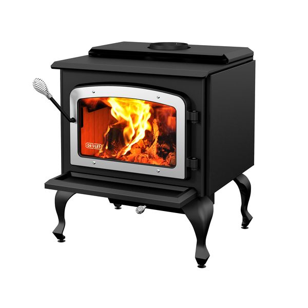 Drolet Escape 1800 Wood Stove On Legs With Brushed Nickel Door