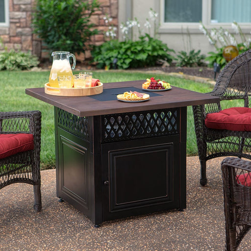 Endless Summer The Donovan, Dual Heat LP Gas Outdoor Fire Pit/Patio Heater with Wood Look Resin Mantel